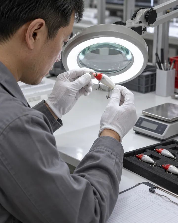 示意图:技术人员使用带照明的放大镜检查拟饵